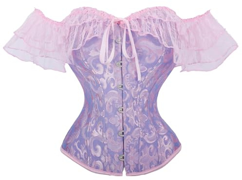 OPLERT Corset haut à manches en dentelle pour femmes, corset sculptant vintage à motif floral, bustier corset couvrant entièrement la poitrine