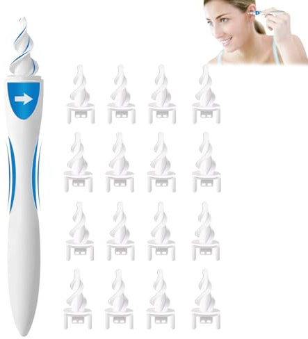 Pulisci Orecchie Spirale,Pulizia Orecchie Adulti,kit Pulizia Orecchie Dell'orecchio con Manico e 16 Punte Lavabili,Cerume Orecchie Pulitore Silice,Rimuovi la cera dell'orecchio
