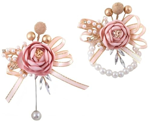 Gkvszy Ansteckblume und Ansteckblume für Bräutigam, Trauzeugen, Herren, Anzug, Braut, Brautjungfer, künstliche Blume, Handgelenk-Ansteckblume für Hochzeit, Abschlussball, Heimkehr, Party, Blush Pink