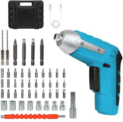 Traderight 47PCS Cordless Screwdriver 4V,1300mAh Rechargeable 210rpm 3.0N.m Torque,1/4 Chuck Size–Compact & Versatile Electric Drill for DIY,Home Repairs, and Furniture Assembly