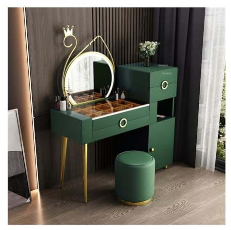 JUNCHENG1008 Tavolo Trucco Grande scrivania da toeletta con cassetti, specchi e sgabelli, Set da toeletta Moderno con armadietto, toeletta da Trucco for Camera da Letto Toilette con Specchio(Green)