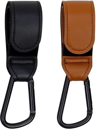 Diffaxy 2 ganchos para cochecito de bebé con aspecto de piel – para fijar bolsas de la compra, bolsas de pañales o mochila al cochecito