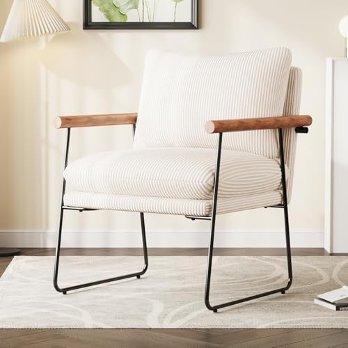 Ckaff Extragroß Ohrensessel Sessel Wohnzimmer 65x62x83cm，Sessel•Loungesessel•Relaxsessel mit Metallrahmen und Polsterung, Polstersessel Bouclé für Wohnzimmer Schlafzimmer, Cord, Beige, 1 Stück