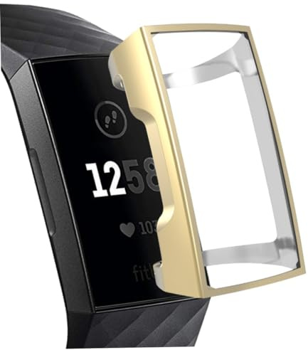 LIGIGWASH Watch Cover Tpu Protective Case Compatible with Fitbit Charge 3, Lightweight Golden Watch Protector for Sports and Daily Use