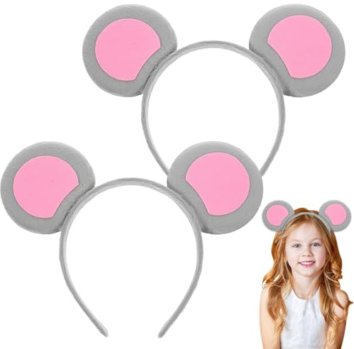2 Pieces Halloween Mouse Ears Headband, Halloween Animal Ear Hairband, Mouse Animal Costume Headpiece, Halloweens Plush Animals Ear Headband for Kids Halloweens Fancy Dress Up Cosplay Party Supplies