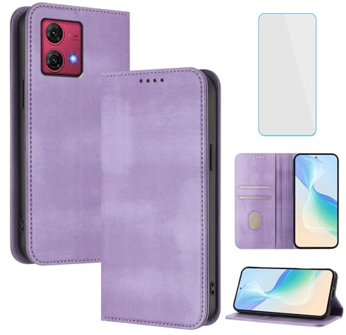 OUEAYIEN Funda para Motorola Moto G84 5G Tapa Libro con Protector Pantalla Bloqueo RFID Cuero Carcasa Cartera Ranuras Tarjetas Soporte Plegable Vintage móvil Funda Motorola G 84 MotoG84 5G Morado