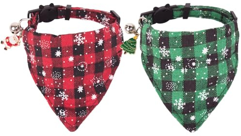 Collar de Gato Navideño, 2 PCS Pajarita Perro Navidad, Collares de Navidad para Mascotas, Collares Navideños para Gatos a Cuadros, Regalos de Navidads para Perros y Gatos (D)