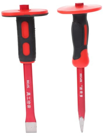 SOPOTUTU Set de Burins Lourd avec Protège-main Burin Plat et Acier Vanadium Ciseau Maçonnerie pour Béton Sculpture et Démolition