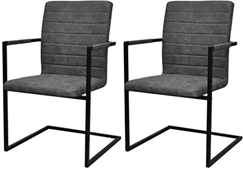 QZZCED Sillas de Comedor voladizas 2 Unidades Cuero sintético Gris Sillas Comedor Cantilever Acolchadas, Estructura Tubular Acero, Cómodas y Elegantes para Hogar u Oficina