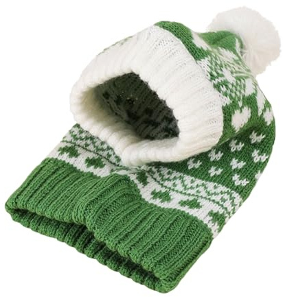 Generisch Gestrickte Wintermützen mit Schal für Katzen wärmende Kapuzenohren gemütliche Partybekleidung Haustieraccessoires (Green, S)