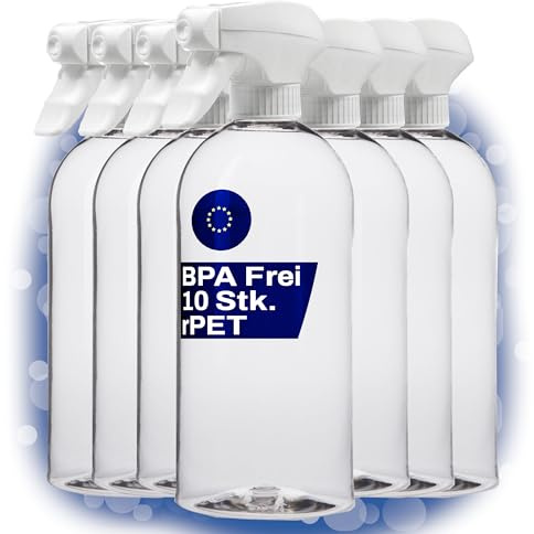 metal-market.eu Sprühflasche Leer 500ml – Made in EU – Nachhaltige rPET Flaschen mit verstellbarem Profi-Sprühkopf – BPA-frei & Auslaufsicher – 10er Set