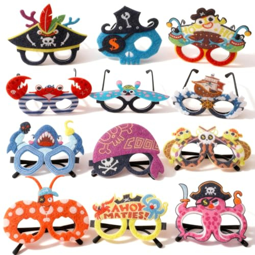 vamei Filz Pirat Partybrillen Party Mitgebsel Kindergeburtstag, Piraten Party Brillen Lustig Brille Faschingsbrillen Kinder Geburtstag Gastgeschenke Give Aways Kindergeburtstag Kinder 3-10 Jahre