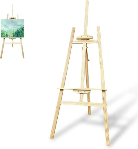 Comzantor Cavalletto Pittura Grande 150cm, Portatile Treppiede Cavalletti in Legno di Pino, Regolabile Cavalletto Studio Artistico, Cavalletto in Tela per Matrimonio, Professionale Dipingere, Mostre