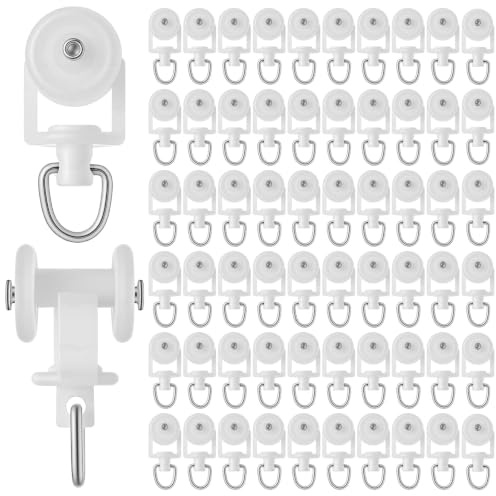 Nogeqi 100PCS Curtain Track Gliders, Dual Wheel Curtain Track Hooks with Stainless Steel Hook, Mute Plastic Roller Hooks for Ceiling Drapes Sliding Glider Compatible with Most Tracks, Easy Install