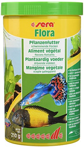 sera 00670 flora 1000 ml - Die Grünflocken mit viel Spirulina für lebendgebärende Zahnkarpfen, Malawi- und Tanganjika Cichliden im Süßwasser- und Meerwasseraquarium