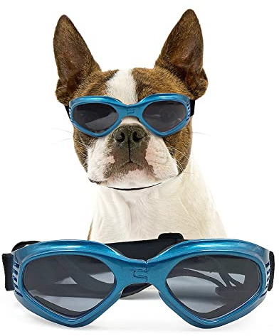 NAMSAN Dog Goggles for Small to Medium Dogs, Dog Sunglasses UV Protection for Medium Dogs Outdoor Cycling Driving, Small Puppy Glasses Dog Eye Protection, Anti-Fog Windproof, Adjustable, Blue