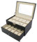 Todeco - Caja de Relojes, Caja de Almacenamiento de Relojes y Pulseras - Tamaño: 28,5 x 20,5 x 15 cm - Material de la Caja: MDF - 20 Relojes con cajón y Pantalla, Negro/Beige