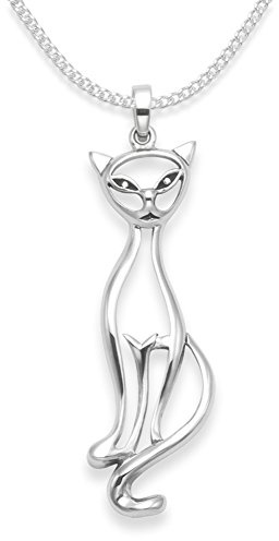 Sterling Silver Cat Necklace on Silver chain - SIZE: 39mm x 10mm - Gift Boxed. Silver cat pendant. FOR STRONGER THICKER CHAIN please choose 17 which is 1.5mm thick - 16 & 18 are 1.2mm thick. 8114