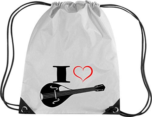 Shirtstown Premium Gymsac Musique I Love Mandoline, Silver