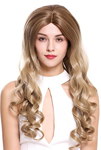 WIG ME UP - ZM-1707-M6PT119 Quality women's wig beautiful long middle parting fair brown blonde highlights curls ringlets lady