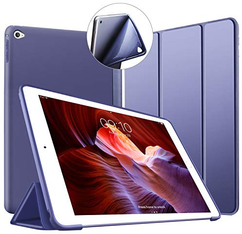 VAGHVEO Funda iPad Air 2, Ligera Silicona Soporte Smart Cover [Auto-Sueño/Estela], Cubierta Trasera de TPU Suave Cáscara para Apple 9.7 Pulgadas iPad Air 2 (Modelo: A1566, A1567), Azul Marino