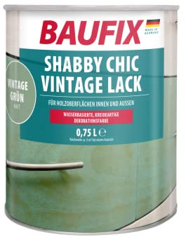 BAUFIX Shabby Chic Vintage Lack grün, matt, 0.75 Liter, Buntlack, kreideartige Farbe für Vintage Look Möbel, sehr gute Haftung und Deckkraft