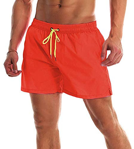 YnimioAOX Badbyxor för män snabbtorkande badshorts med nätfoder vattentäta badbyxor för män, A23-orange röd, US XL (Fits Waist 37 - 40,Tag XXXL)