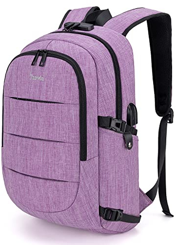 Tzowla Laptop Travel Backpack Mens Womens Water Resistant Anti-Theft Bag with USB Charging Port and Lock 15.6 Inch Computer Business Backpacks for School Work College Gift,Casual Daypack-Purple
