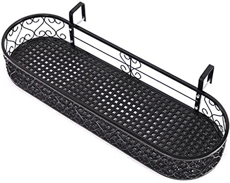 Pflanzenregale Balkongeländer Blumenständer Hängender Saftiger Pflanzenständer Leitplankengrüner Blumentopfregal Schmiedeeisernes Grünes (Color : Black, Size : 60x20x12cm)