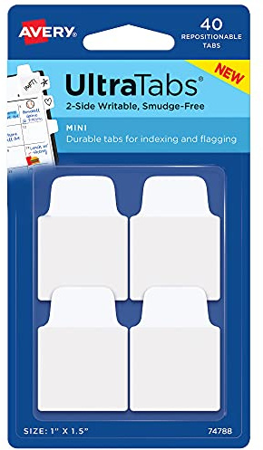 Avery 74788 Mini-Ultra-Tabs, beidseitig beschreibbar, Weiß, 40 wiederablösbare Tabs, 2,5 x 3,8 cm