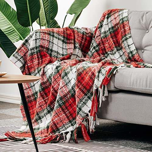 G Lake AWEHIRU Weihnachts-Überwurfdecke, grün-rot, superweiche Kaschmir-Decken mit Quasten für Couch, Sofa, Halloween, Heimdekoration, 127 x 152 cm (Xmas)
