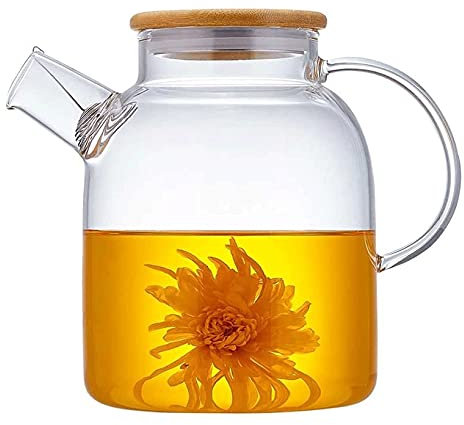 XIXIDIAN Glas-Teekanne, transparentes Borosilikat-Glas-Teekanne, Blumen-Teekanne große transparente Glassaft-Behälterglas-Teekanne 1600ml
