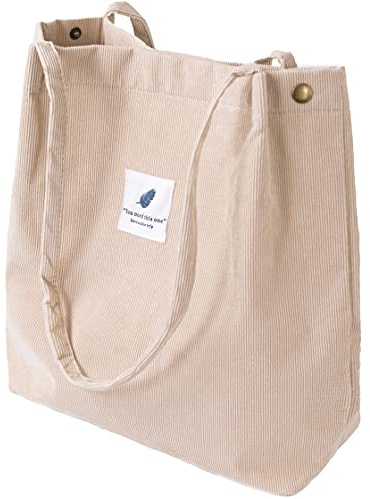 VOKUVIKU Groß Cord Tasche Damen Ultraleicht Umhängetasche | Schule Jutebeutel Stoff Aesthetic Beutel , Mädchen Cord Tote Bag Shopper Leicht Schule Beuteltasche