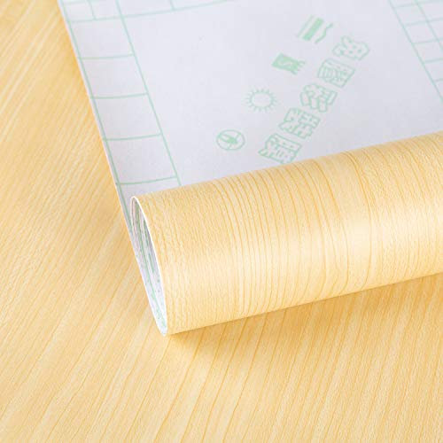 TOTIO 16x118inch Light Yellow Wood Grain Contact Paper Matt Thick Beech Wood Texture Wallpaper Peel Stick Paper Removable Adhesive Waterproof Wall Covering Cupboard Table Counter Vinyl Wrap