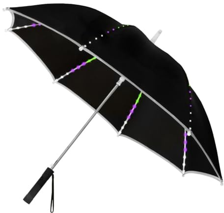 FALCONE - Paraguas con Luz LED - Apertura Automática - Resistente al Viento y a la Tormenta - Negro - 104 cm