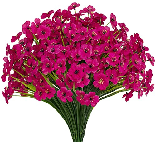 Gamity 15 Bundles Artificial Flowers UV Resistant Outdoor Plants No Fade Faux Plastic Shrubs Fake Silk Flowers Window Box Garden Porch Home Decoration(Fuchsia)