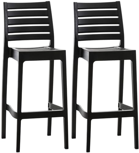 CLP 2er Set Outdoor-Barhocker Ares Mit Fußstütze I Stapelbare Tresenhocker In Rattan-Optik Farbe schwarz