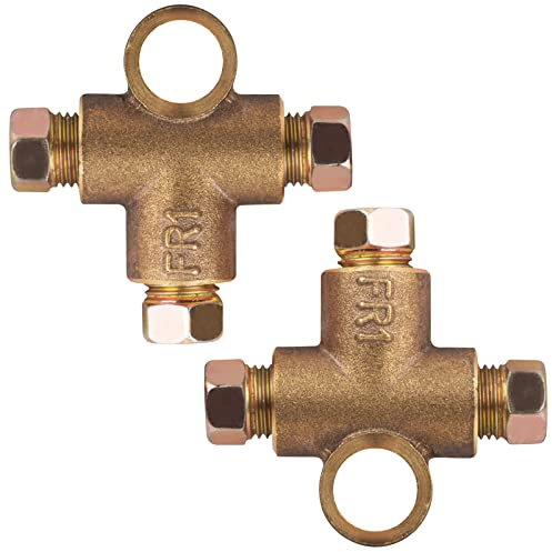 Paquete de 2 T de freno en forma de T de 3 vías con 3 tuercas macho, unión corta M10 3/16 pulgadas, tubo de 10 mm, conector de codo invertido de repuesto