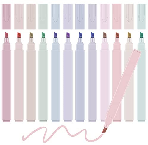 Meetory 12 Farben Textmarker Pastell Highlighter Pen, Textmarker Stifte Aesthetic, Text Markers School Supplies, Marker Pastell für Journaling Note Nehmen Schulbüro Stationäre
