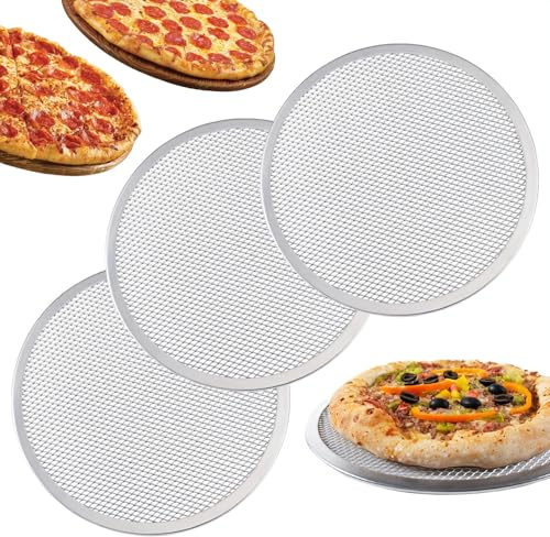 RHBLME 3 Pack Aluminum Alloy Pizza Baking Screen, 12 Inch Pizza Screen Restaurant-Grade Baking Screen for Oven, Round Pizza Crisper Tray Pizza Baking Tray for Home Kitchen, BBQ, Seamless