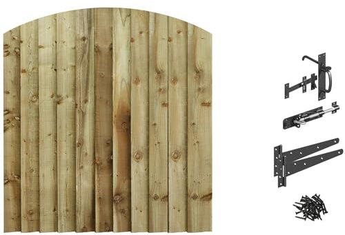 Made to Measure 4ft Wooden Garden Gate, Suffolk Latch Fixing Kit, Custom Feather Edge Semi-Braced Arch Top Treated Timber Door for Outdoor Pathway Home Access, MAX 120cm High x MAX 105cm Wide