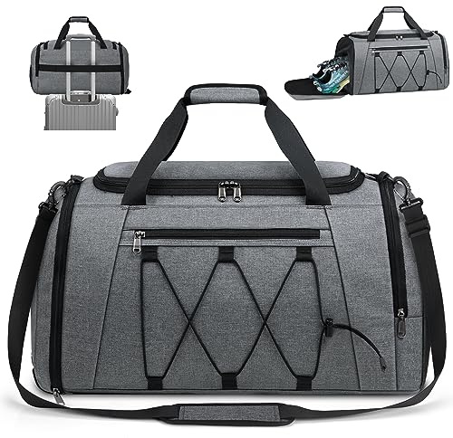 NUBILY Bolsa Deporte con Compartimento para Zapatos Hombre Mujer Bolsa de Viaje Grande Impermeable Bolsa Deportivos Bolsa Fin de Semana Natación Travel Duffle Bag 55L Gris