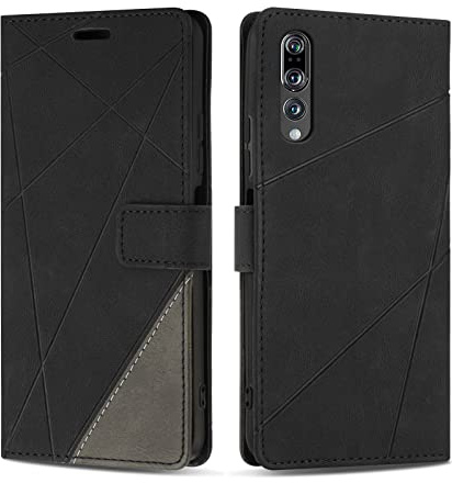 SONWO Hülle für Huawei P20 Pro, Premium PU Leder Handyhülle Flip Case Wallet Silikon Schutzhülle Klapphülle für Huawei P20 Pro, Schwarz