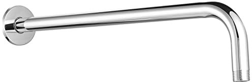 Brazo de Ducha con Brida y Cinta de Politetrafluoroen, Brazo de Ducha Alargado de 38cm Voolan Para Ducha Fija en Baño, Acero Inoxidable Sólido, Montado en La Pared (Cromo)
