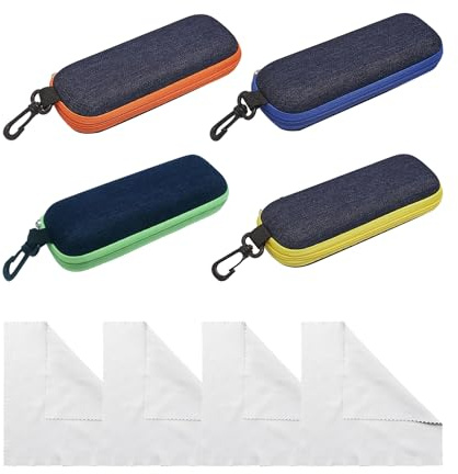 TAFACE Estuche para gafas con 4 paños de limpieza, rígido, para estudiantes, mujeres, hombres (azul, verde, naranja, amarillo), talla única