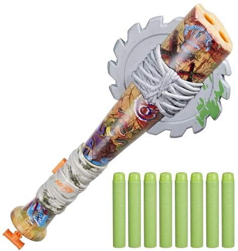 Nerf Zombie Strikeout Dart Blaster, 8 Nerf Elite Darts, Foam Blade, Pull Back Priming, Outdoor Games, Ages 8+ (Amazon Exclusive)