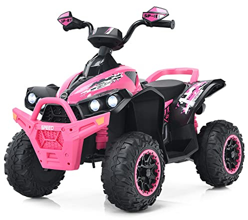 RELAX4LIFE Quad Elettrico per Bambini 3-8 Anni 12V con Velocità Regolabile, Auto a Batteria Multifunzione con Anteriore e Posteriore, Luci a LED, Musica, Pedale, Clacson, Carica 35KG (ROSA)