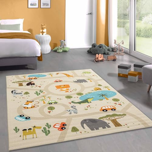Carpetia Barnrumsmatta barnmatta lekmatta halkfri safari/schungel beige 160 x 220 cm