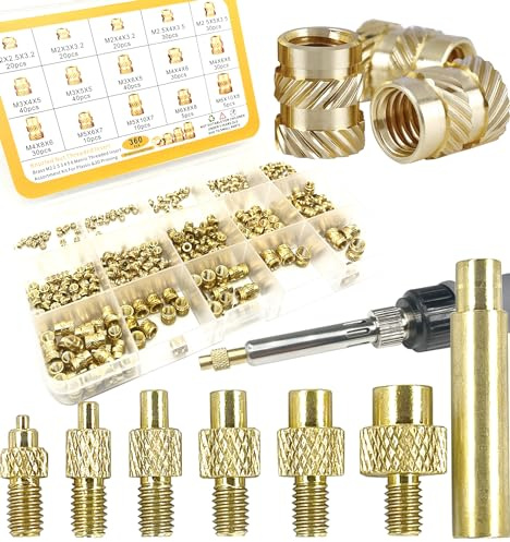 ERHT 3D Printing Brass Nuts Threaded Inserts M2 M2.5 M3 M4 M5 M6 Female Thread Metric Knurled Nuts Assortment Kit Brass Heat Set Insert for Plastic and 3D Components