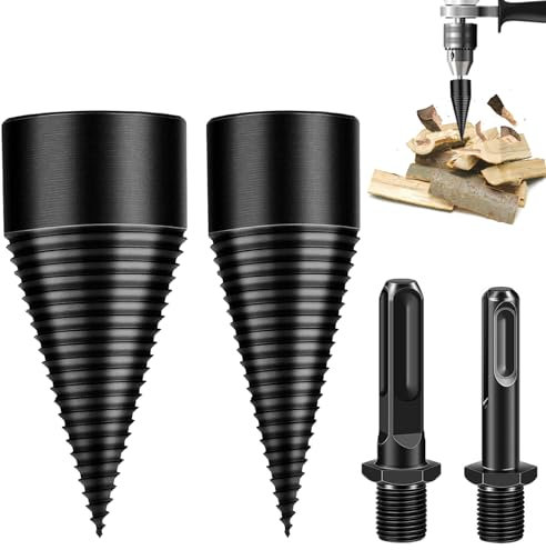 MaxEarn Log Splitter Drill Bits 32mm + 42mm with 2 Drill Handles, Heavy Duty Firewood Splitting Cut Tool Set, Screw Cone Wood Splitter Drill Special for Electric Hammer, Impact Drill